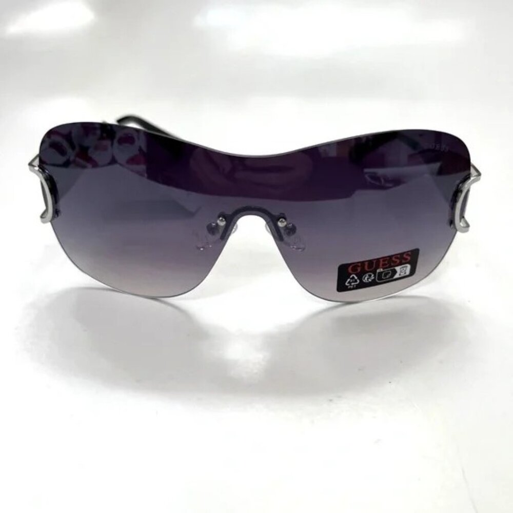 New Original GUESS Shield Sunglasses Rimless Black Silver Logo Pattern GO00038